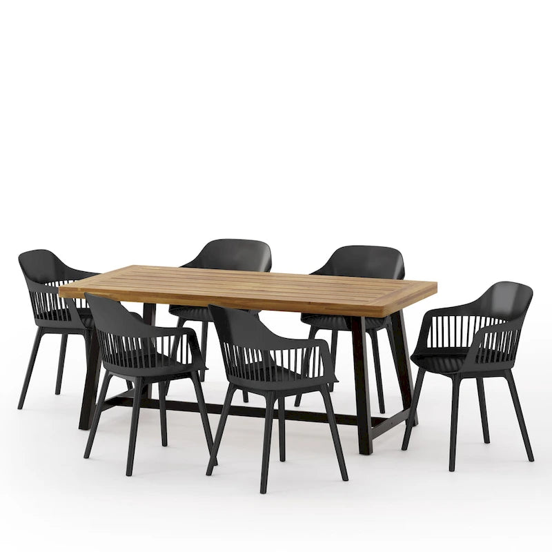 Ensemble de salle à manger d'extérieur 7 pièces Dahlia en bois et résine par Christopher Knight Home