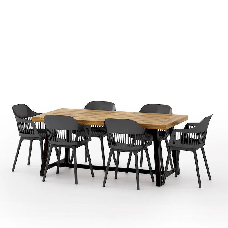 Ensemble de salle à manger d'extérieur 7 pièces Dahlia en bois et résine par Christopher Knight Home