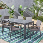 Ensemble de salle à manger d'extérieur 7 pièces en aluminium Luton avec plateau de table en verre de Christopher Knight Home