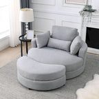 Fauteuil rond et grand Welike Swivel Accent Barrel, canapé moderne gris, avec pouf de rangement