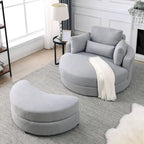 Fauteuil rond et grand Welike Swivel Accent Barrel, canapé moderne gris, avec pouf de rangement