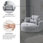 Fauteuil rond et grand Welike Swivel Accent Barrel, canapé moderne gris, avec pouf de rangement