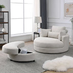 Fauteuil rond et grand Welike Swivel Accent Barrel, canapé moderne gris, avec pouf de rangement