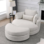 Fauteuil rond et grand Welike Swivel Accent Barrel, canapé moderne gris, avec pouf de rangement