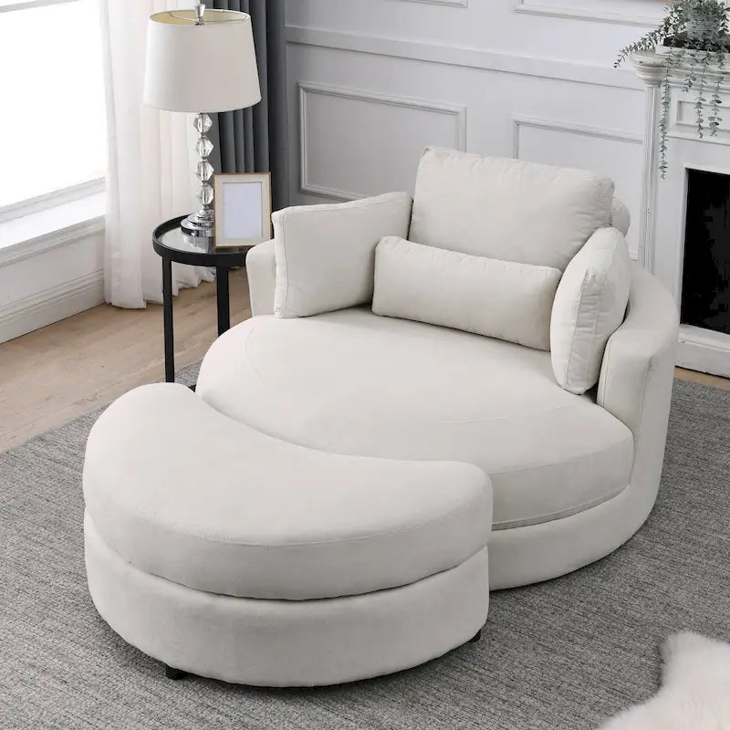 Fauteuil rond et grand Welike Swivel Accent Barrel, canapé moderne gris, avec pouf de rangement