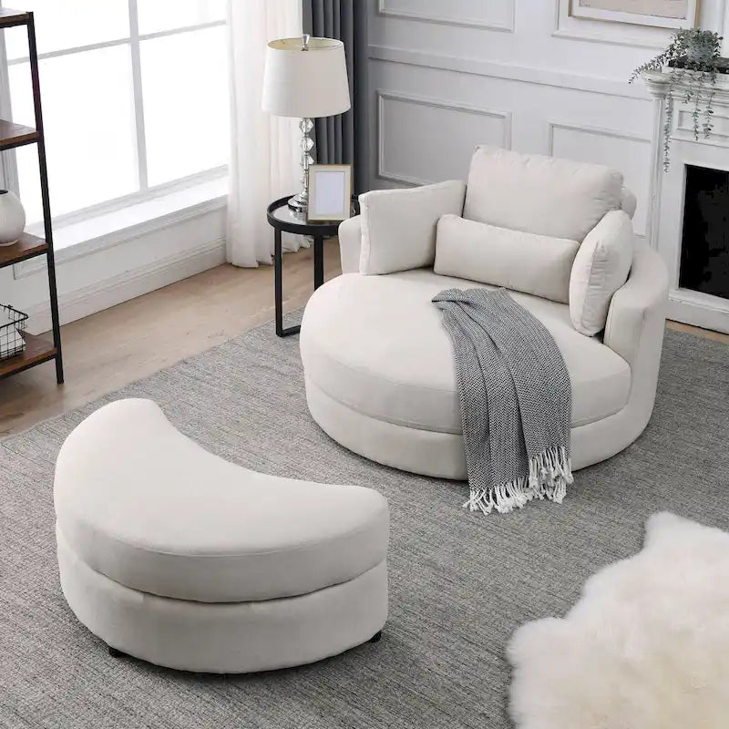 Fauteuil rond et grand Welike Swivel Accent Barrel, canapé moderne gris, avec pouf de rangement