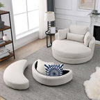 Fauteuil rond et grand Welike Swivel Accent Barrel, canapé moderne gris, avec pouf de rangement