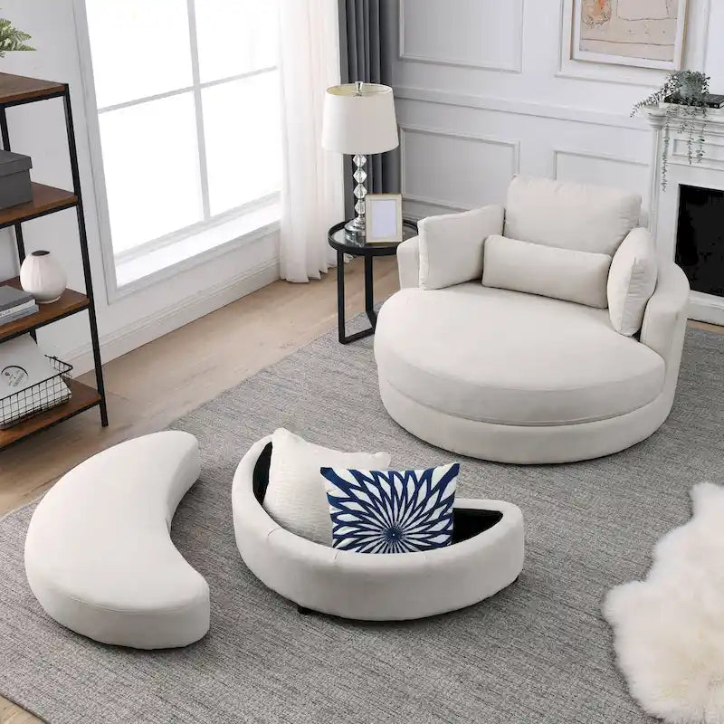 Fauteuil rond et grand Welike Swivel Accent Barrel, canapé moderne gris, avec pouf de rangement