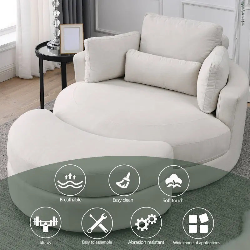 Fauteuil rond et grand Welike Swivel Accent Barrel, canapé moderne gris, avec pouf de rangement