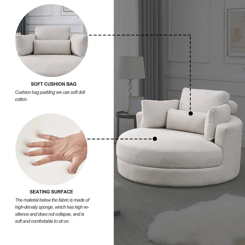 Fauteuil rond et grand Welike Swivel Accent Barrel, canapé moderne gris, avec pouf de rangement