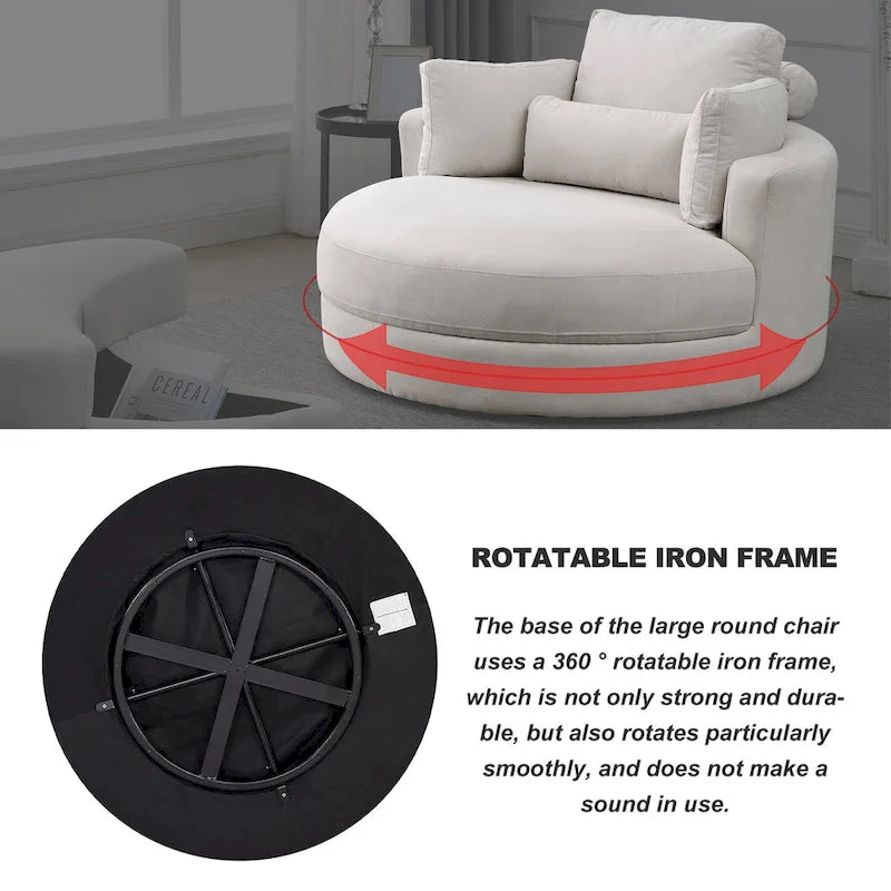 Fauteuil rond et grand Welike Swivel Accent Barrel, canapé moderne gris, avec pouf de rangement