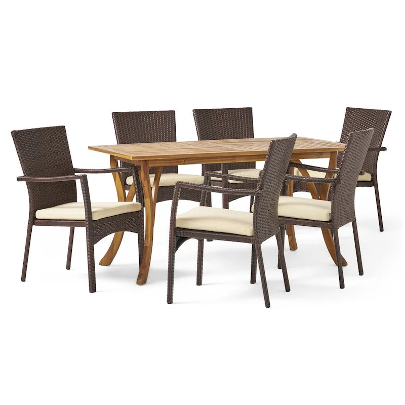 Ensemble repas d'extérieur 7 pièces Corleone avec coussins par Christopher Knight Home