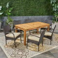 Ensemble de salle à manger extensible 7 pièces en bois et osier Elmar Outdoor par Christopher Knight Home