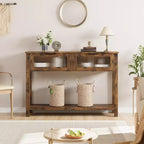 Table d'entrée Whizmax, Console en bois avec 2 tiroirs en verre, Table de canapé à 2 niveaux avec rangement pour salon, Tables de hall pour entrée