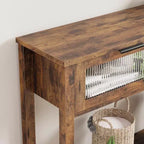 Table d'entrée Whizmax, Console en bois avec 2 tiroirs en verre, Table de canapé à 2 niveaux avec rangement pour salon, Tables de hall pour entrée