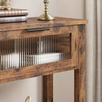 Table d'entrée Whizmax, Console en bois avec 2 tiroirs en verre, Table de canapé à 2 niveaux avec rangement pour salon, Tables de hall pour entrée