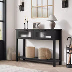 Table d'entrée Whizmax, Console en bois avec 2 tiroirs en verre, Table de canapé à 2 niveaux avec rangement pour salon, Tables de hall pour entrée