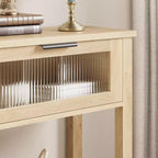 Table d'entrée Whizmax, Console en bois avec 2 tiroirs en verre, Table de canapé à 2 niveaux avec rangement pour salon, Tables de hall pour entrée