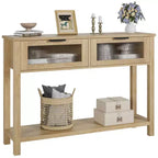 Table d'entrée Whizmax, Console en bois avec 2 tiroirs en verre, Table de canapé à 2 niveaux avec rangement pour salon, Tables de hall pour entrée
