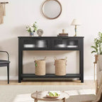 Table d'entrée Whizmax, Console en bois avec 2 tiroirs en verre, Table de canapé à 2 niveaux avec rangement pour salon, Tables de hall pour entrée