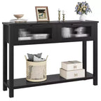 Table d'entrée Whizmax, Console en bois avec 2 tiroirs en verre, Table de canapé à 2 niveaux avec rangement pour salon, Tables de hall pour entrée