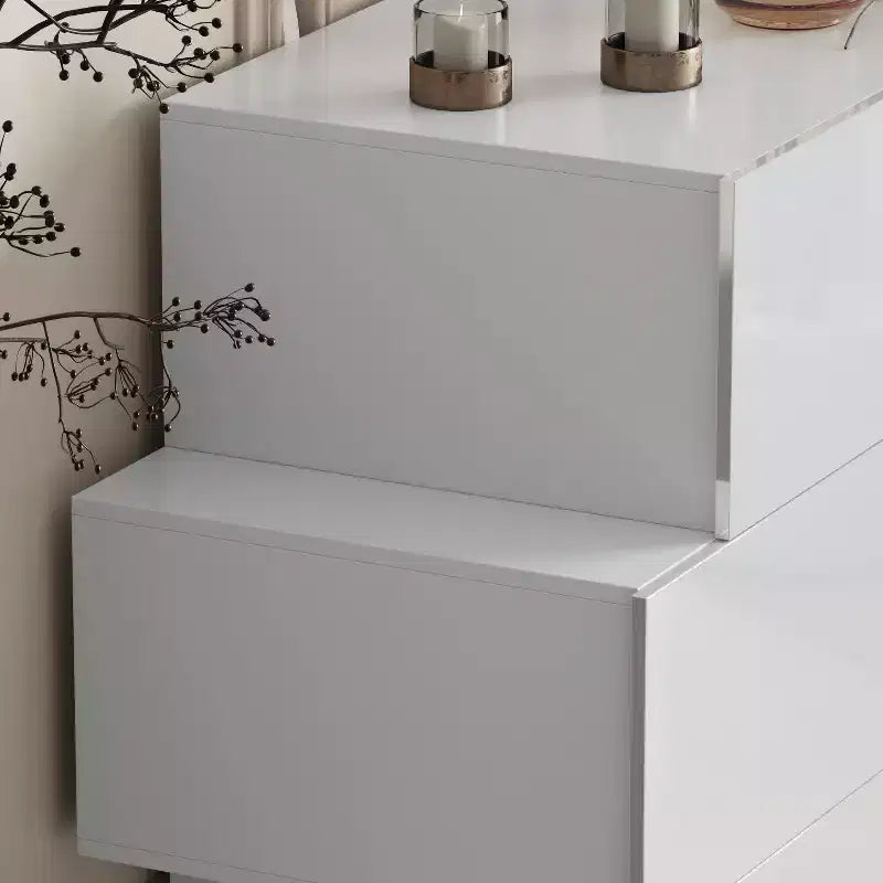 Commode brillante Famapy avec 6 tiroirs, style moderne et contemporain, couleur blanche