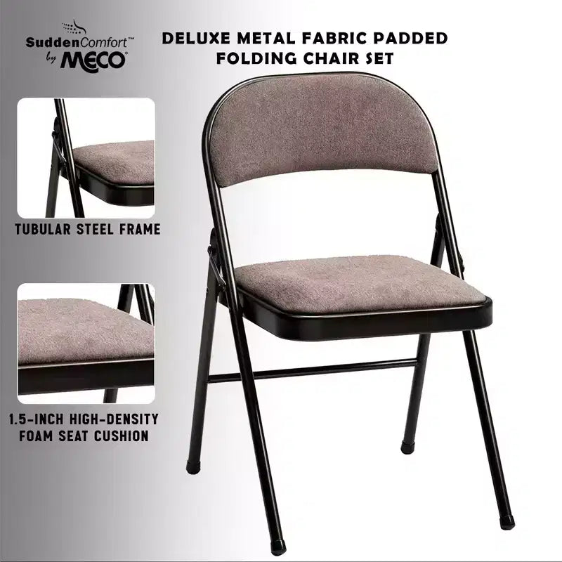 MECO Lot de 4 chaises pliantes rembourrées de luxe Sudden Comfort avec assise de 40,6 x 40,6 cm et patins de protection pour les pieds
