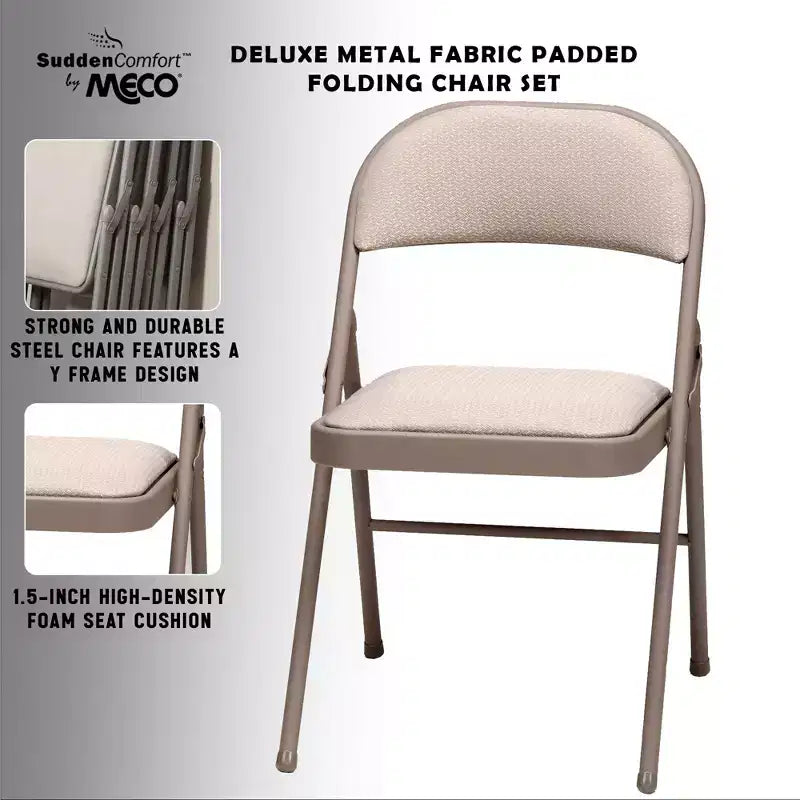 MECO Lot de 4 chaises pliantes rembourrées de luxe Sudden Comfort avec assise de 40,6 x 40,6 cm et patins de protection pour les pieds