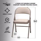 MECO Lot de 4 chaises pliantes rembourrées de luxe Sudden Comfort avec assise de 40,6 x 40,6 cm et patins de protection pour les pieds
