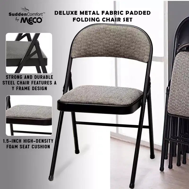 MECO Lot de 4 chaises pliantes rembourrées de luxe Sudden Comfort avec assise de 40,6 x 40,6 cm et patins de protection pour les pieds