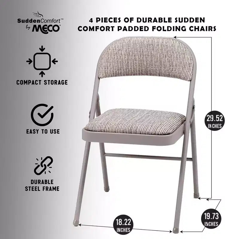 MECO Lot de 4 chaises pliantes rembourrées de luxe Sudden Comfort avec assise de 40,6 x 40,6 cm et patins de protection pour les pieds