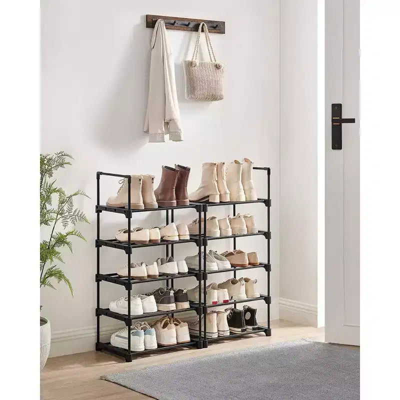 SONGMICS Shoe Rack, 10 Tier Shoe Organizer, Metal Shoe Storage Shelf for 20 Pairs of Shoes, Easy to Assemble, Entryway, Black