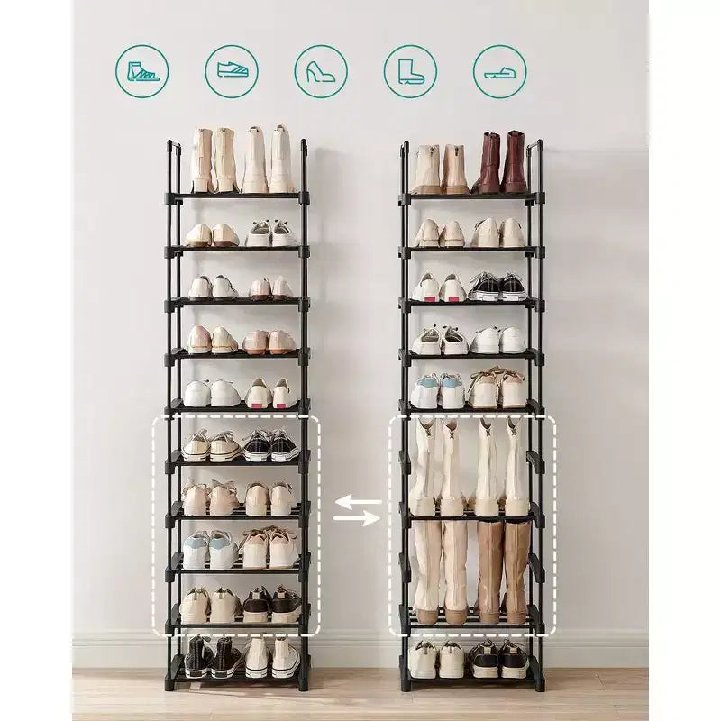SONGMICS Étagère à chaussures, Organisateur de chaussures à 10 niveaux, Meuble de rangement pour 20 paires de chaussures, Facile à monter, Entrée, Noir