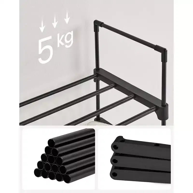 SONGMICS Étagère à chaussures, Organisateur de chaussures à 10 niveaux, Meuble de rangement pour 20 paires de chaussures, Facile à monter, Entrée, Noir