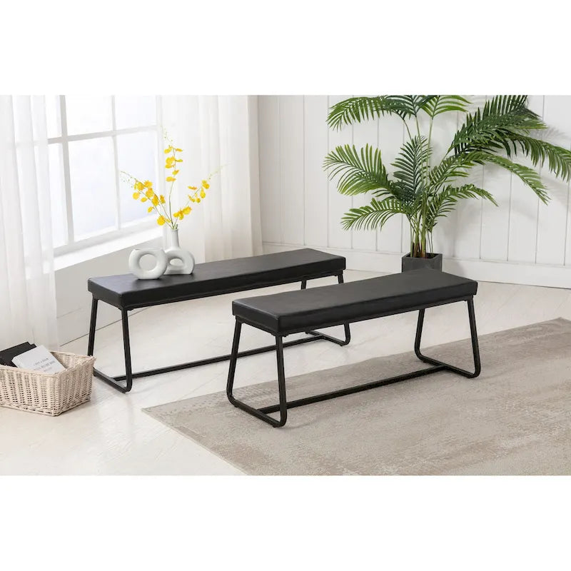 Banc d'entrée Remy, revêtement en similicuir, pieds en fer