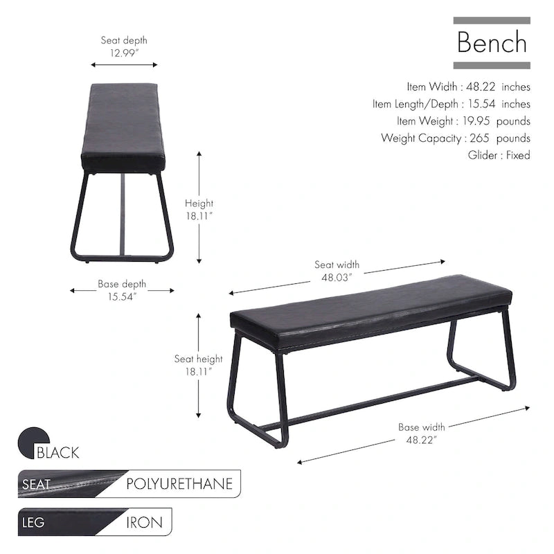 Banc d'entrée Remy, revêtement en similicuir, pieds en fer