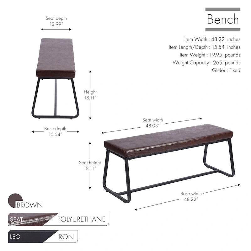Banc d'entrée Remy, revêtement en similicuir, pieds en fer