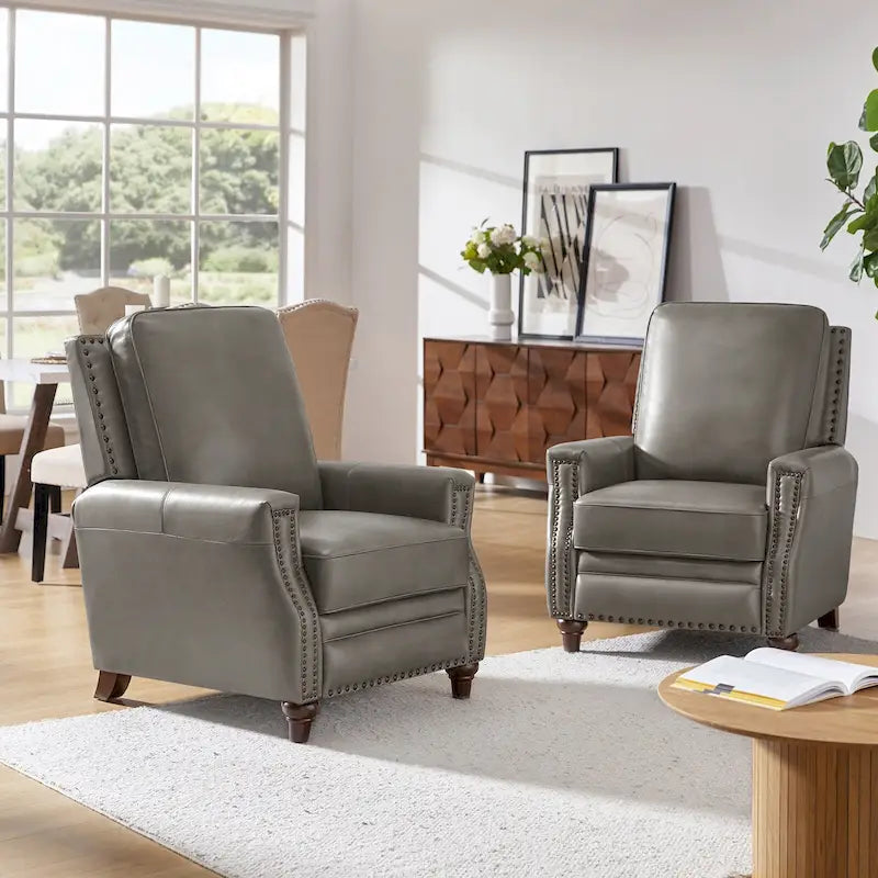 Fauteuil inclinable en cuir véritable de style Mid-century moderne avec garniture cloutée (lot de 2) par HULALA HOME