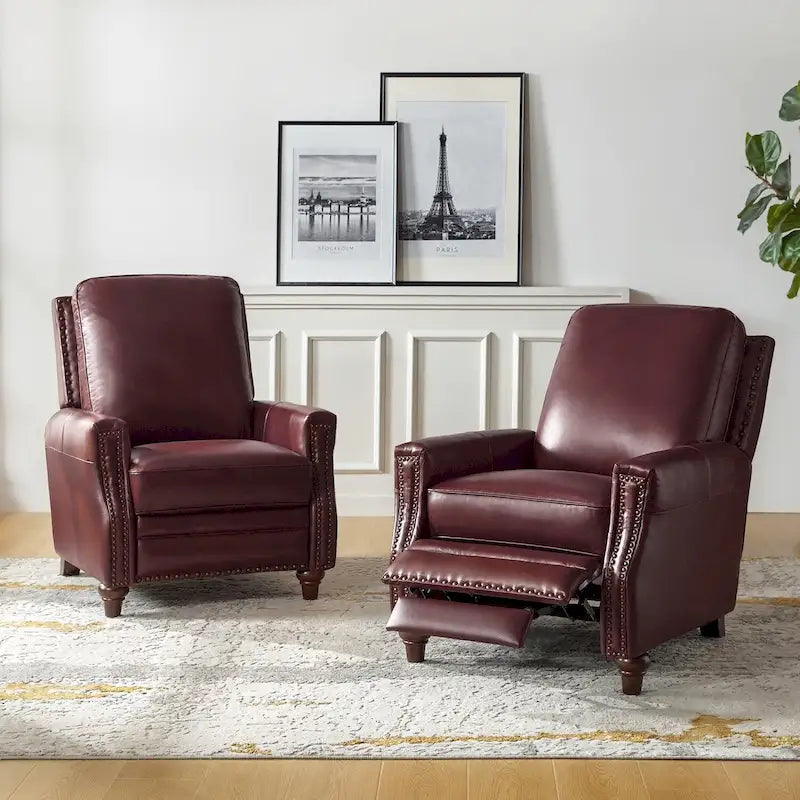 Fauteuil inclinable en cuir véritable de style Mid-century moderne avec garniture cloutée (lot de 2) par HULALA HOME
