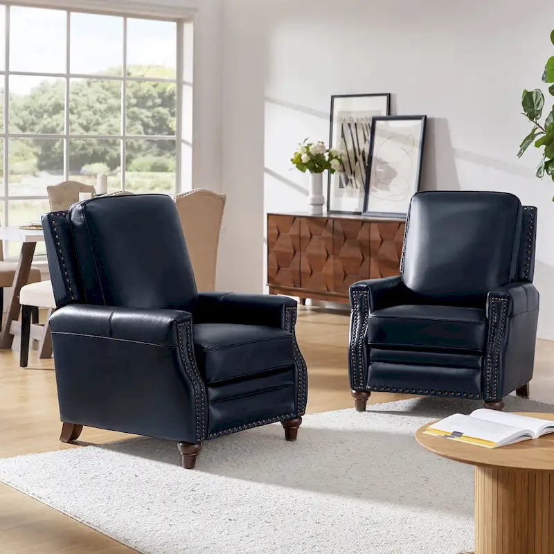 Fauteuil inclinable en cuir véritable de style Mid-century moderne avec garniture cloutée (lot de 2) par HULALA HOME