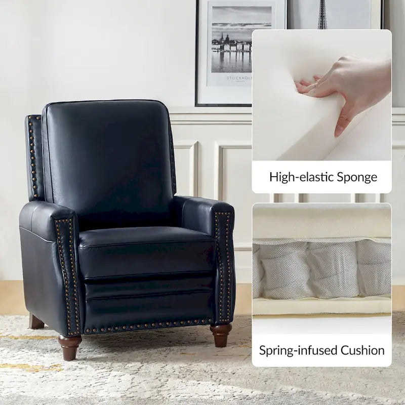 Fauteuil inclinable en cuir véritable de style Mid-century moderne avec garniture cloutée (lot de 2) par HULALA HOME