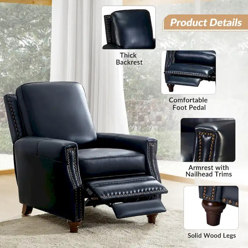 Fauteuil inclinable en cuir véritable de style Mid-century moderne avec garniture cloutée (lot de 2) par HULALA HOME