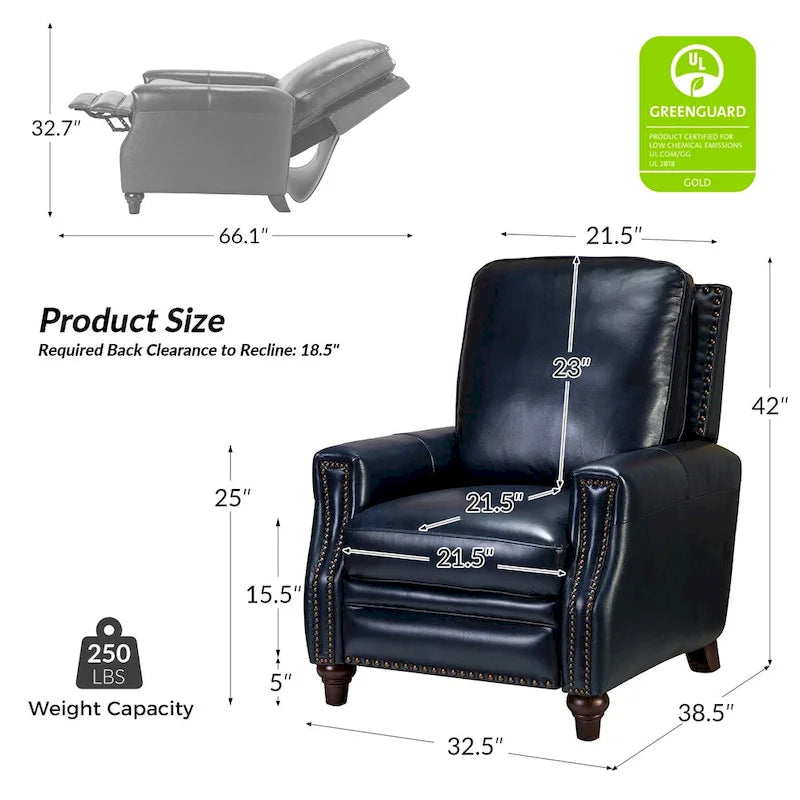 Fauteuil inclinable en cuir véritable de style Mid-century moderne avec garniture cloutée (lot de 2) par HULALA HOME