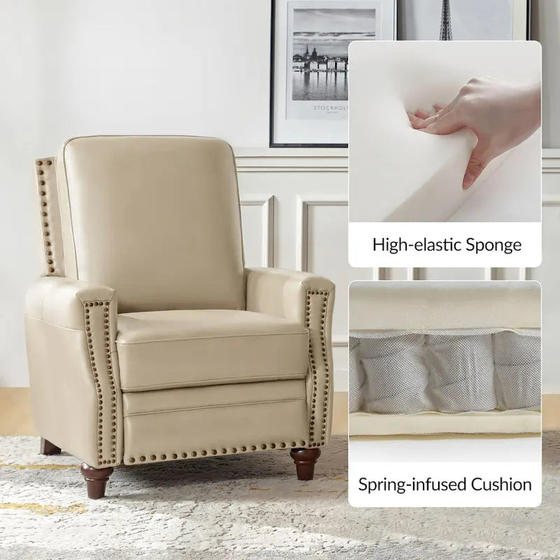 Fauteuil inclinable en cuir véritable de style Mid-century moderne avec garniture cloutée (lot de 2) par HULALA HOME