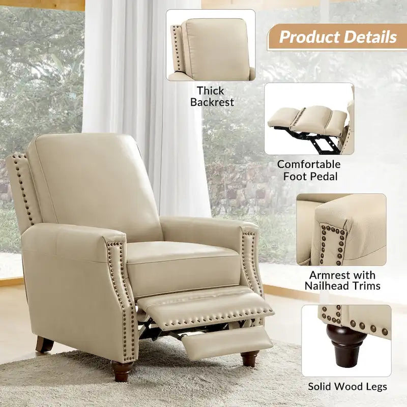 Fauteuil inclinable en cuir véritable de style Mid-century moderne avec garniture cloutée (lot de 2) par HULALA HOME