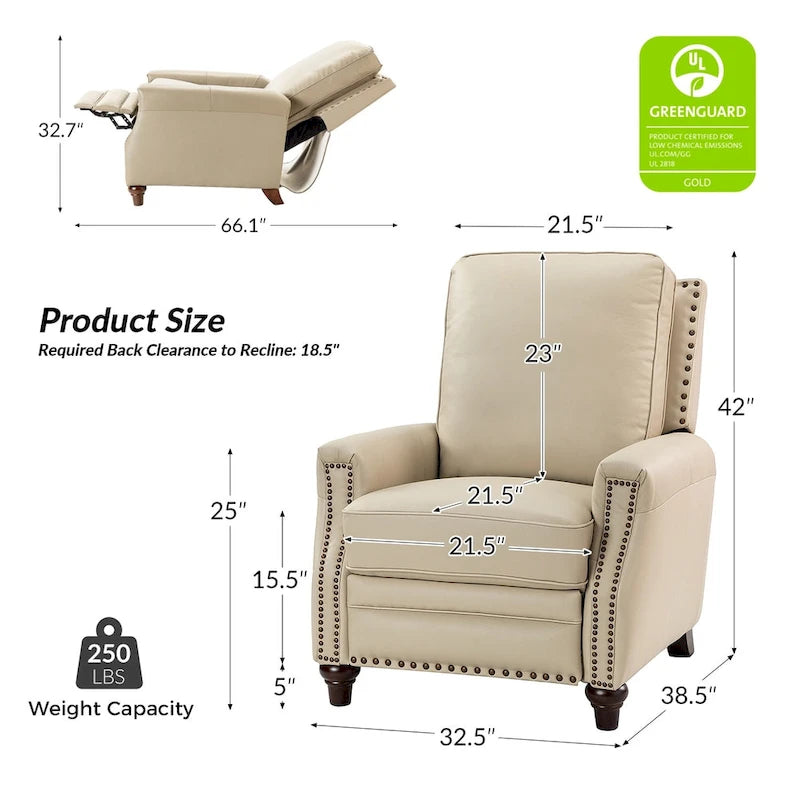 Fauteuil inclinable en cuir véritable de style Mid-century moderne avec garniture cloutée (lot de 2) par HULALA HOME