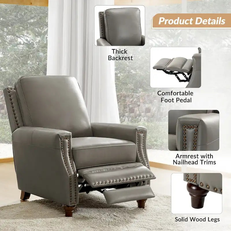 Fauteuil inclinable en cuir véritable de style Mid-century moderne avec garniture cloutée (lot de 2) par HULALA HOME