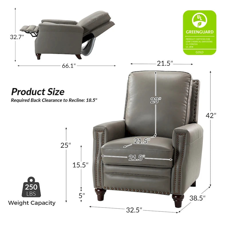 Fauteuil inclinable en cuir véritable de style Mid-century moderne avec garniture cloutée (lot de 2) par HULALA HOME
