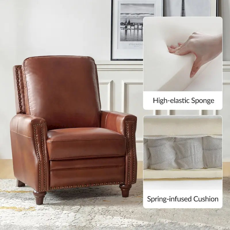 Fauteuil inclinable en cuir véritable de style Mid-century moderne avec garniture cloutée (lot de 2) par HULALA HOME