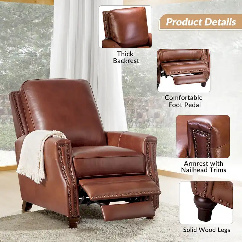 Fauteuil inclinable en cuir véritable de style Mid-century moderne avec garniture cloutée (lot de 2) par HULALA HOME